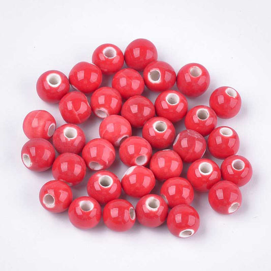 Glazed Porcelain Bead - 7mm Round - Cherry (20)