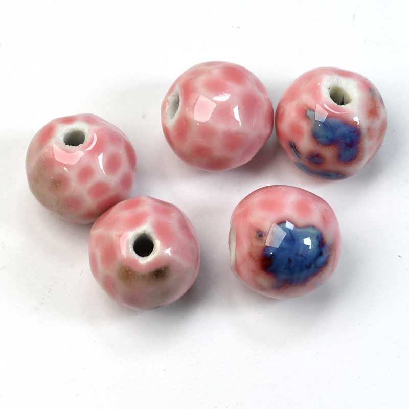 Glazed Porcelain Bead - 16mm Round Pods - Rosebud (10)