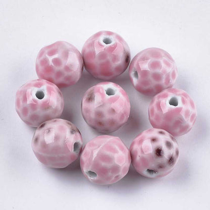 Glazed Porcelain Bead - 16mm Round Pods - Rosebud (10)