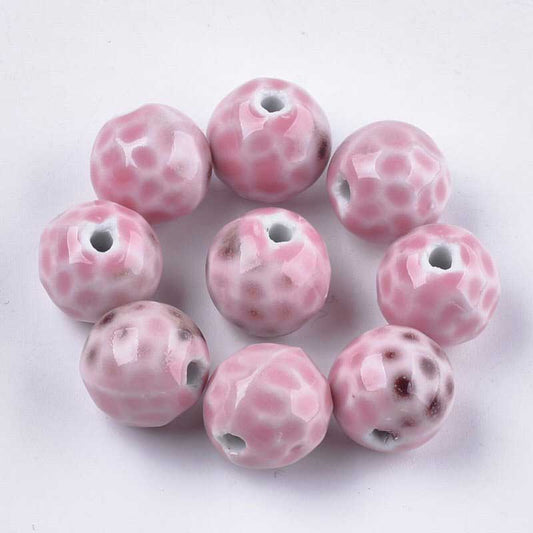 Glazed Porcelain Bead - 16mm Round Pods - Rosebud (10)