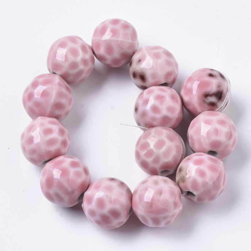 Glazed Porcelain Bead - 16mm Round Pods - Rosebud (10)