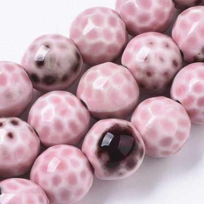 Glazed Porcelain Bead - 16mm Round Pods - Rosebud (10)