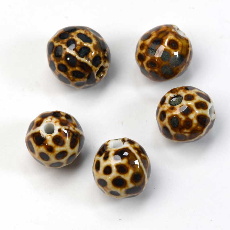 Glazed Porcelain Bead - 16mm Round Pods - Camel (10)