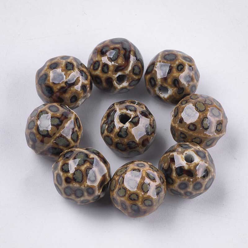 Glazed Porcelain Bead - 16mm Round Pods - Camel (10)