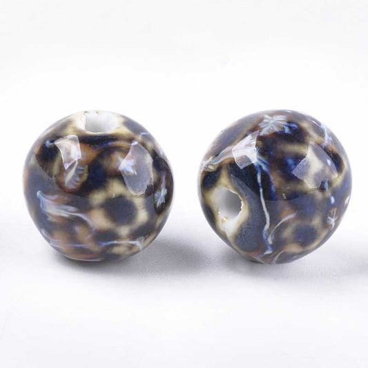 Glazed Porcelain Bead - 16mm Round Pods - Nebula (10)
