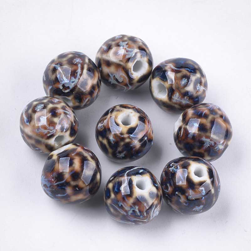 Glazed Porcelain Bead - 16mm Round Pods - Nebula (10)