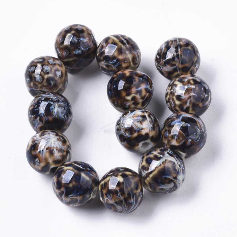Glazed Porcelain Bead - 16mm Round Pods - Nebula (10)