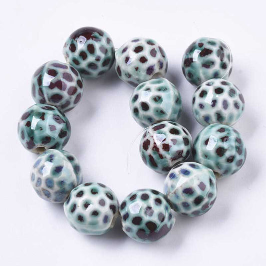 Glazed Porcelain Bead - 16mm Round Pods - Turtle (10)