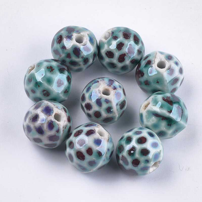 Glazed Porcelain Bead - 16mm Round Pods - Turtle (10)