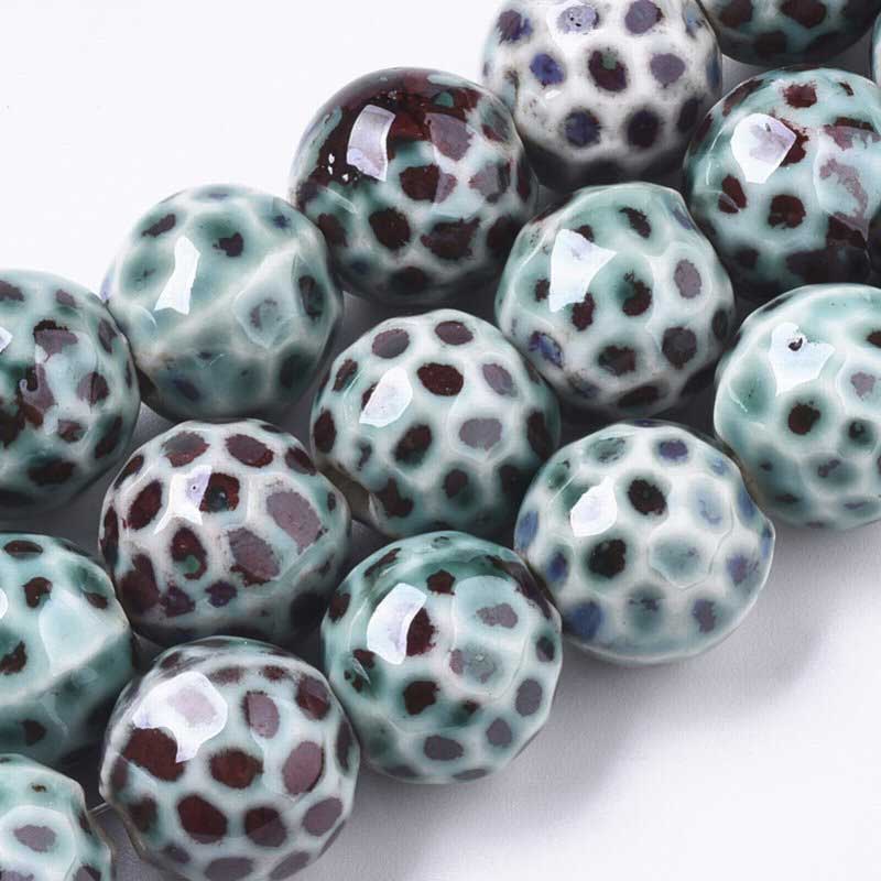 Glazed Porcelain Bead - 16mm Round Pods - Turtle (10)