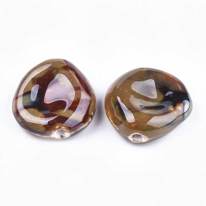 Glazed Porcelain Bead - 34mm Dished Round - Camel (5)