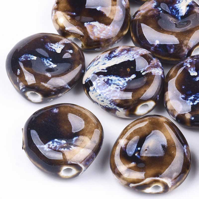 Glazed Porcelain Bead - 34mm Dished Round - Sanskrit (5)