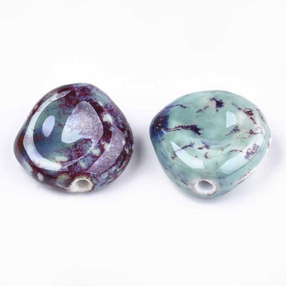 Glazed Porcelain Bead - 34mm Dished Round - Phoenix Egg (5)