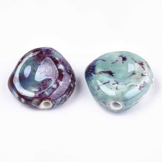 Glazed Porcelain Bead - 34mm Dished Round - Phoenix Egg (5)