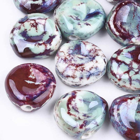 Glazed Porcelain Bead - 34mm Dished Round - Phoenix Egg (5)