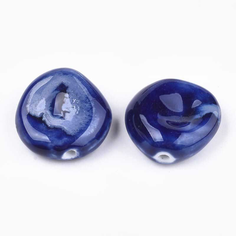 Glazed Porcelain Bead - 34mm Dished Round - Cobalt Blue (5)