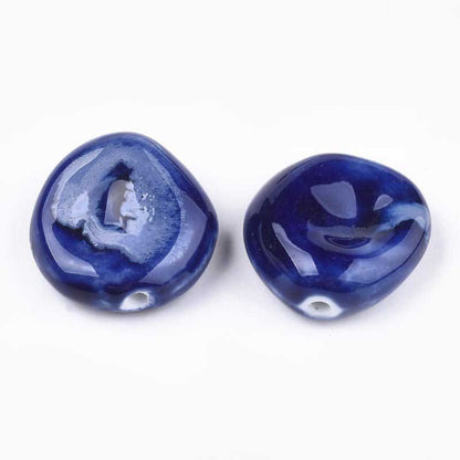 Glazed Porcelain Bead - 34mm Dished Round - Cobalt Blue (5)