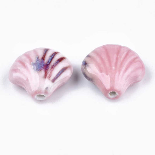 Glazed Porcelain Bead - 33mm Scallop Shell - Rosebud (2)