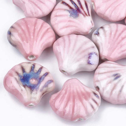 Glazed Porcelain Bead - 33mm Scallop Shell - Rosebud (2)