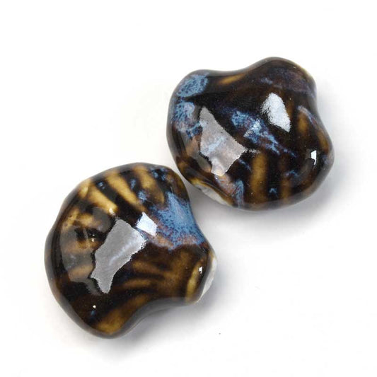 Glazed Porcelain Bead - 33mm Scallop Shell - Nebula (2)