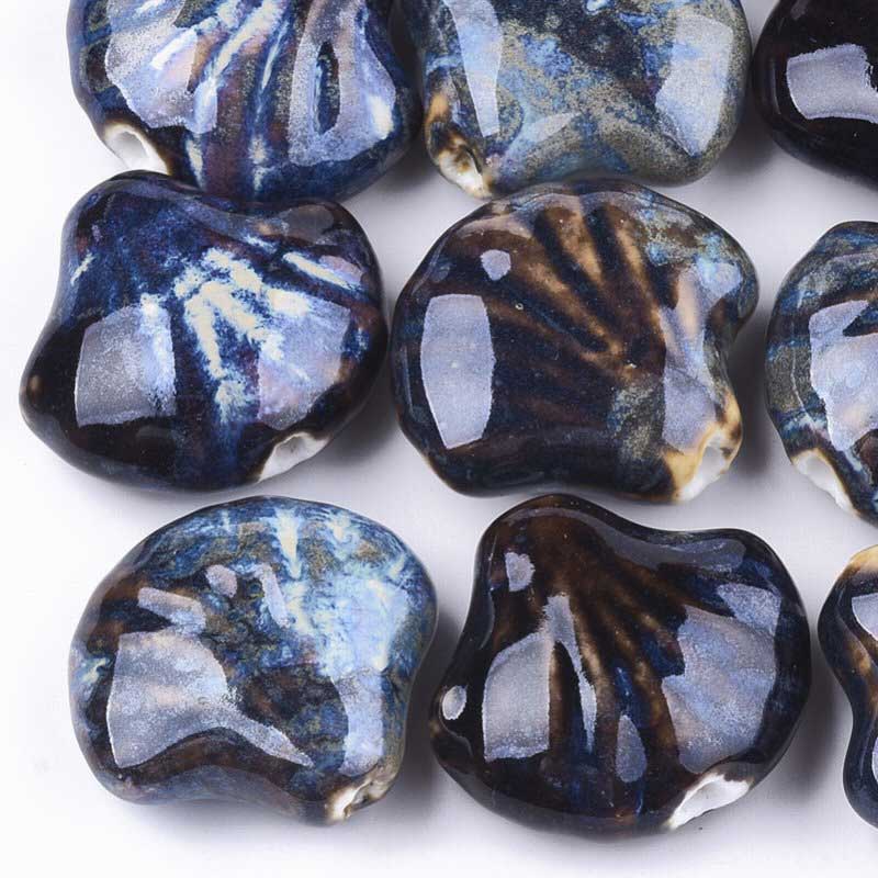 Glazed Porcelain Bead - 33mm Scallop Shell - Nebula (2)