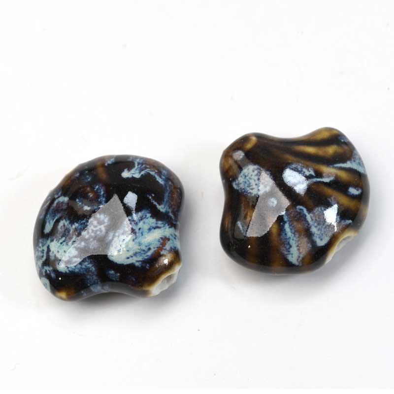 Glazed Porcelain Bead - 33mm Scallop Shell - Nebula (2)