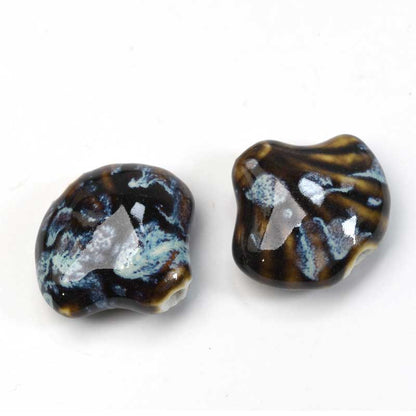 Glazed Porcelain Bead - 33mm Scallop Shell - Nebula (2)