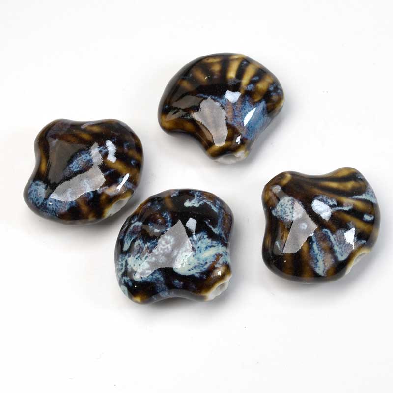 Glazed Porcelain Bead - 33mm Scallop Shell - Nebula (2)