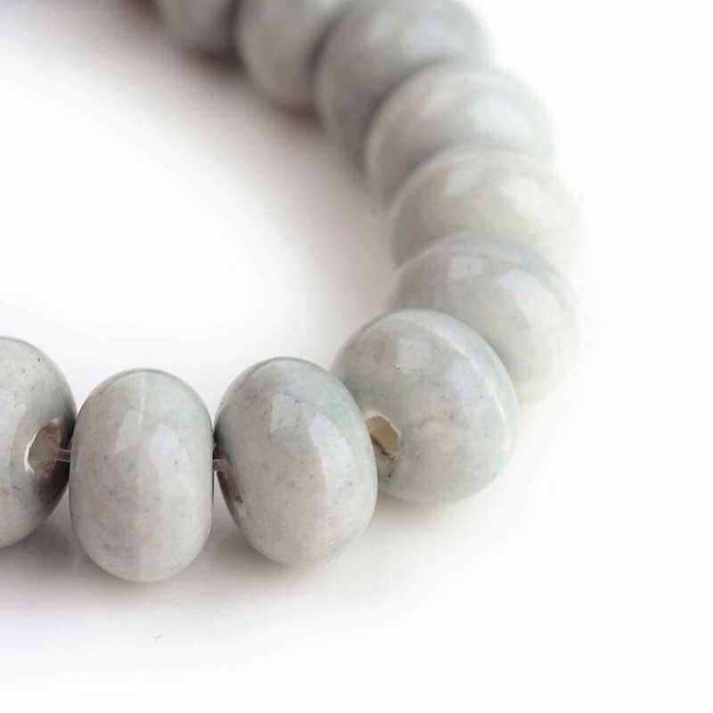 Glazed Porcelain Bead - 8x5mm Donut Rondelle - Mist Grey (20)