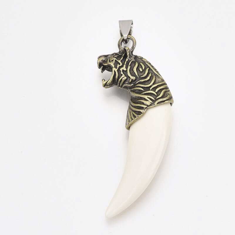 Pendant - 61mm Tiger Claw - White - Antique Bronze