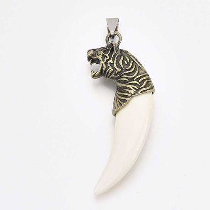 Pendant - 61mm Tiger Claw - White - Antique Bronze