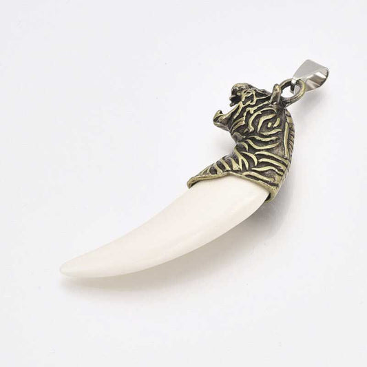 Pendant - 61mm Tiger Claw - White - Antique Bronze
