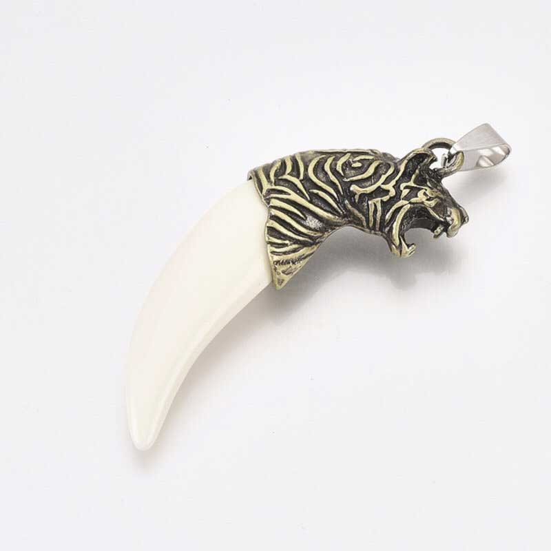 Pendant - 61mm Tiger Claw - White - Antique Bronze