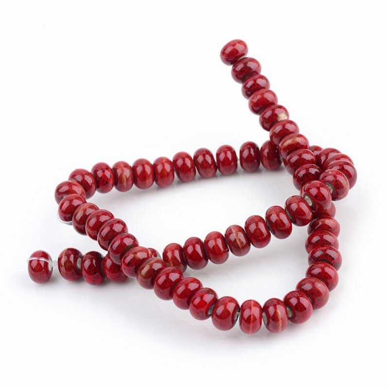 Glazed Porcelain Bead - 8x5mm Donut Rondelle - Wine (20)