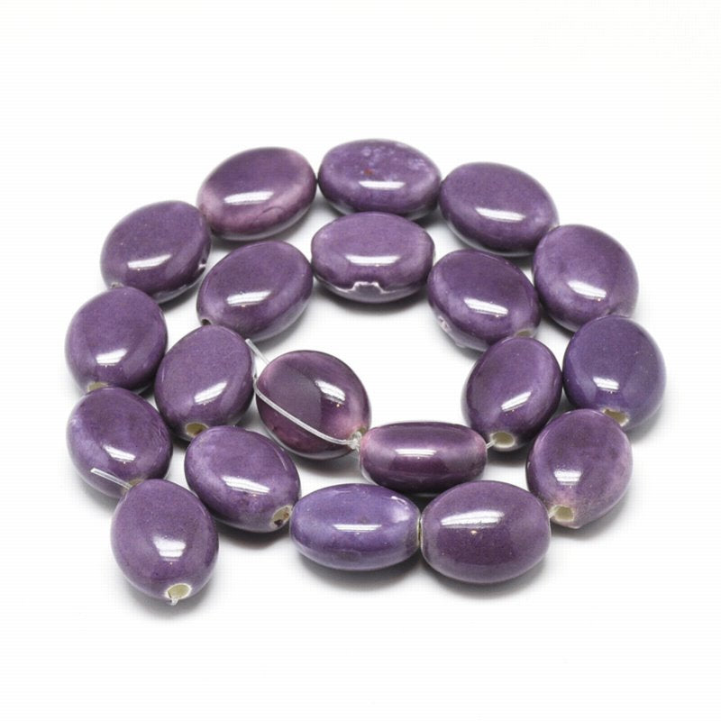 Glazed Porcelain Bead - 16mm Oval - Purple Dusk (5)