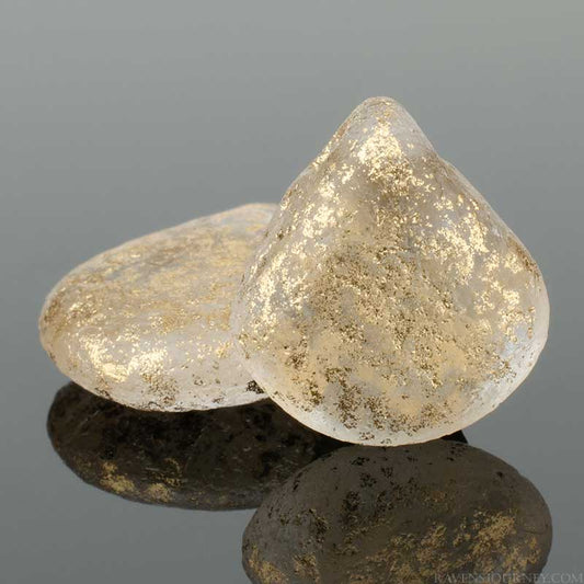 Pressed Glass - 12mm Flat Briolette - Crystal Etched Antique Gold (Strand of 30)