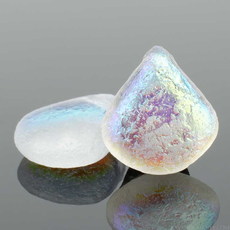 Pressed Glass - 12mm Flat Briolette - Crystal AB Etched (Strand of 30)