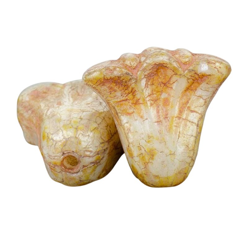 Glass Bead Nile Lily - 10mm - Ivory Picasso Luster (Strand of 15)