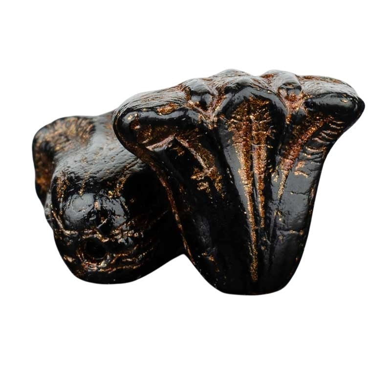 Glass Bead Nile Lily - 10mm - Black / Dark Bronze Wash (Strand of 15)