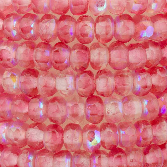 Fire Polish Beads - 3x2mm - Gem Cut Microspacer - Rosewater AB (strand 50)