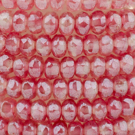 Fire Polish Beads - 3x2mm - Gem Cut Microspacer - Rosewater Luster (strand 50)
