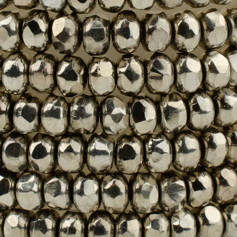 Fire Polish Beads - 3x2mm - Gem Cut Microspacer - Metallic Silver (strand 50)