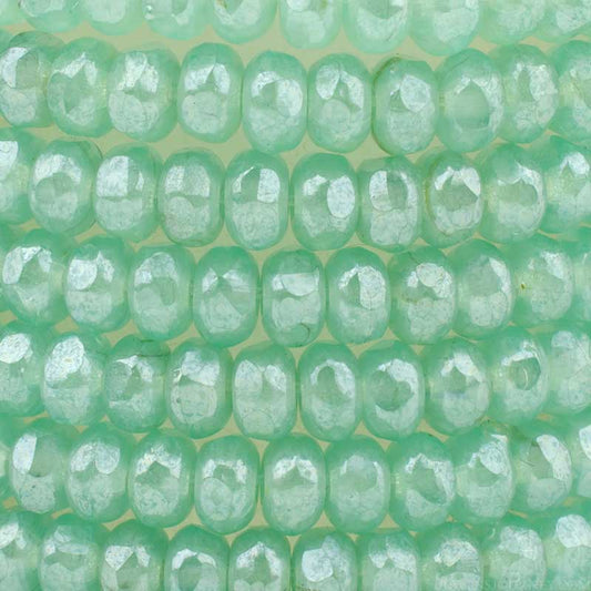 Fire Polish Beads - 3x2mm - Gem Cut Microspacer - Seafoam Opal Luster (strand 50