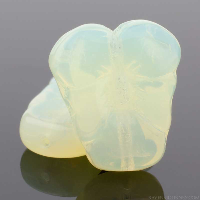 Glass Bead Pansy Flower - 13mm - Vaseline Yellow Opal (Strand 12)