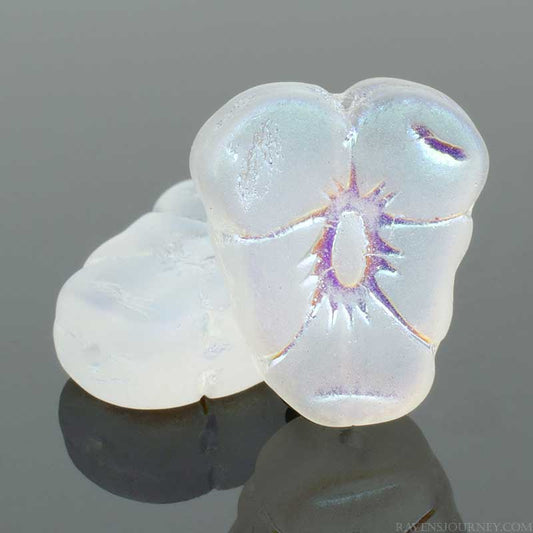 Glass Bead Pansy Flower - 13mm - Matte Crystal AB (Strand 12)