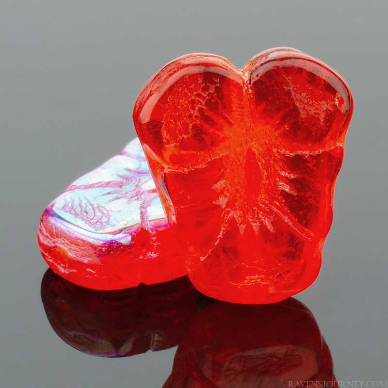 Glass Bead Pansy Flower - 13mm - Orange Crush AB (Strand 12)