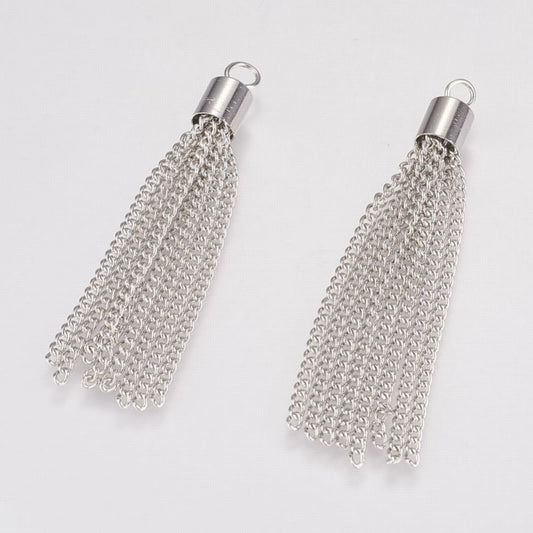 Components - 54mm Curb Chain Tassel - Platinum Plated (Pair)