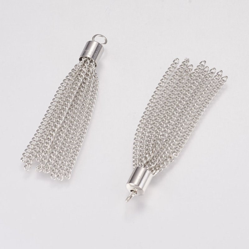 Components - 54mm Curb Chain Tassel - Platinum Plated (Pair)