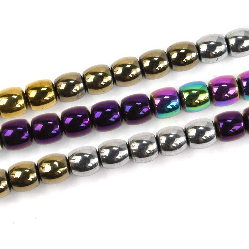 Asst Plated Hematite   8mm Drum 50pcs