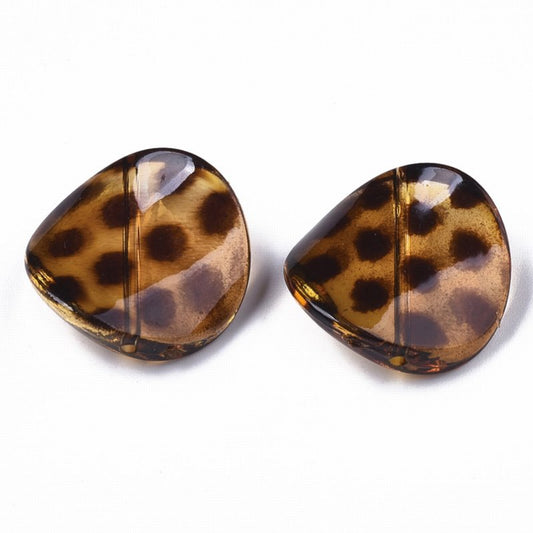 Painted Acrylic Beads -  Flat Curved Round - Exotic Cat (30pcs)